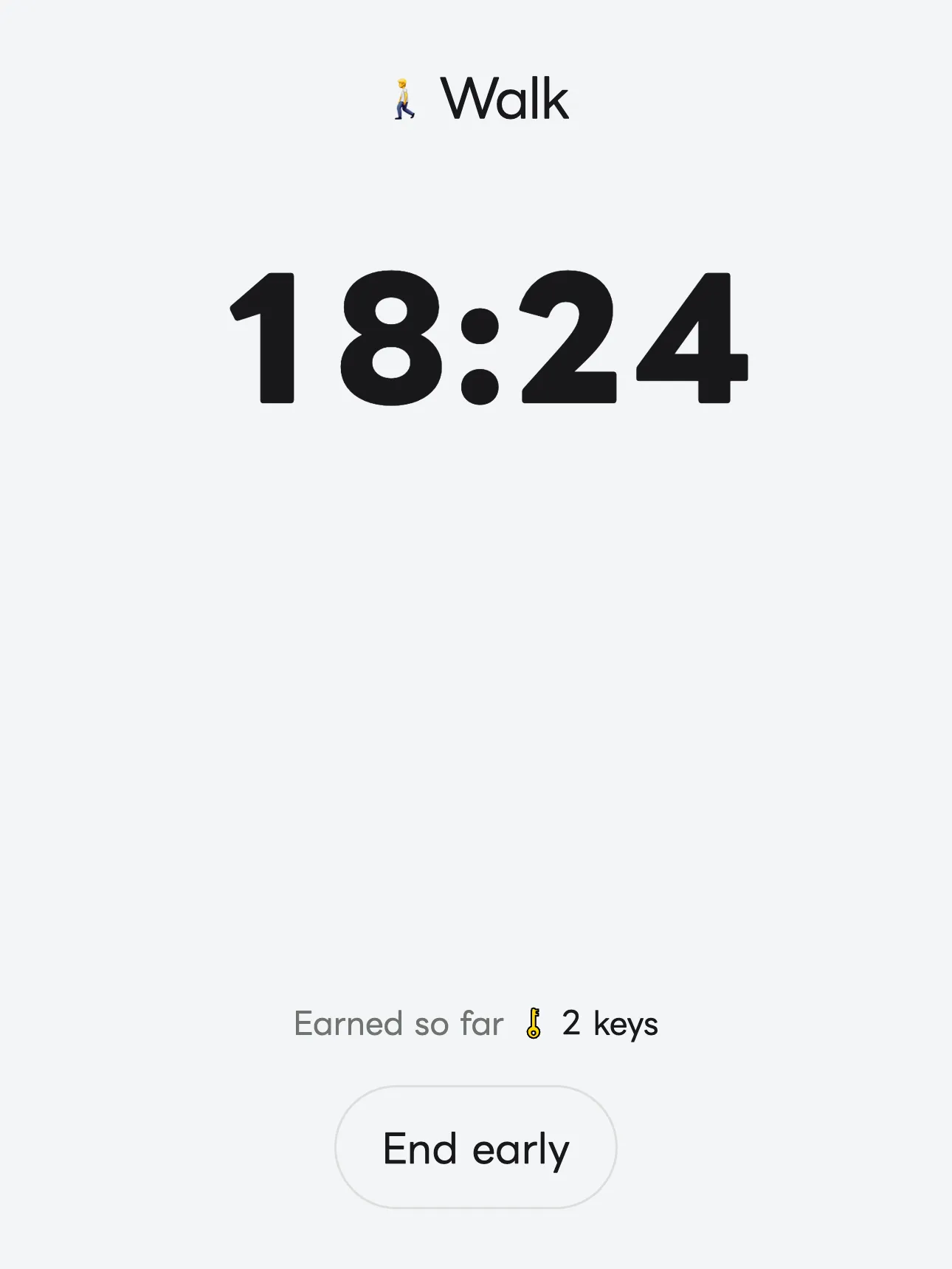 Focus time in progress: the task name, a timer, the keys “Earned so far,” and an “End early” button.